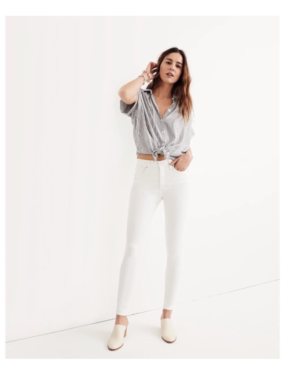 Madewell 9" High Mid Rise Skinny Stretch Jeans in Pure White size 26 H5769
